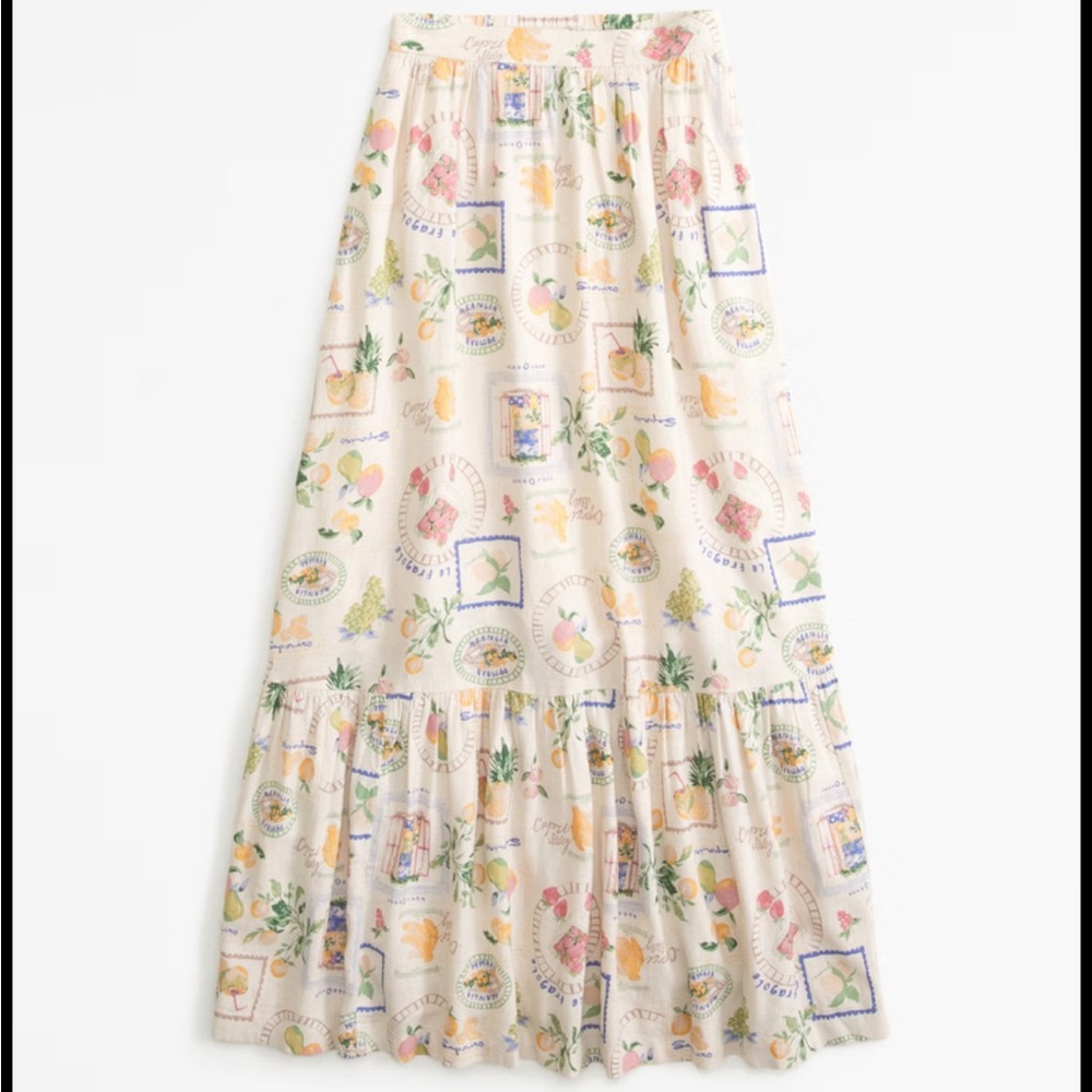 NWT Abercrombie Linen-Blend Tiered Midi Skirt